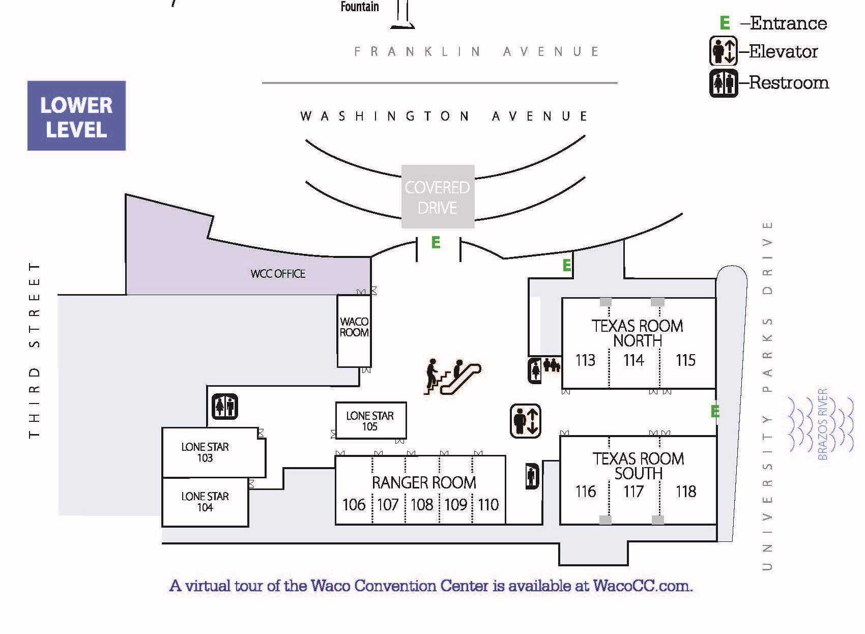 Floorplan of the Waco Convention Center; lower level