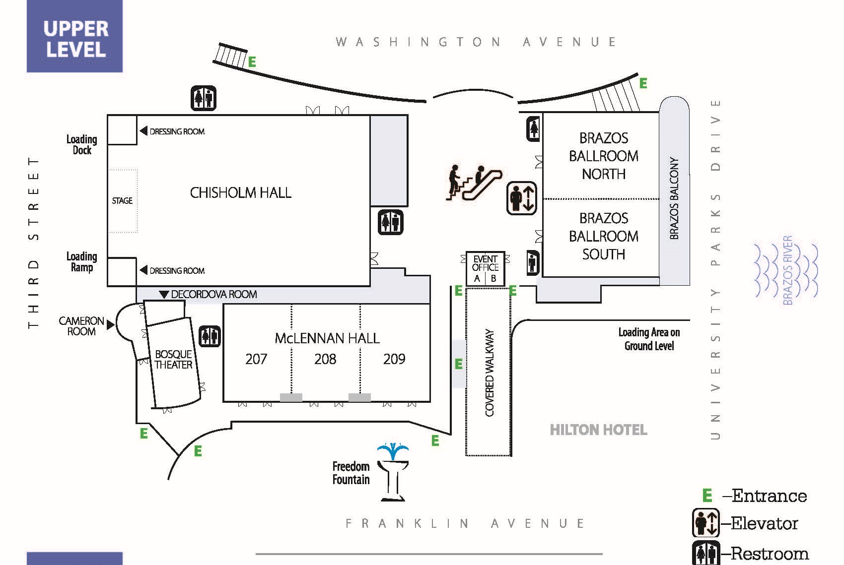 Floorplan of the Waco Convention Center; upper level