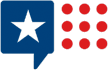 Veterans Crisis logo - a speech balloon with a blue square with a star and nine red dots that give the overall appearance of a US flag.